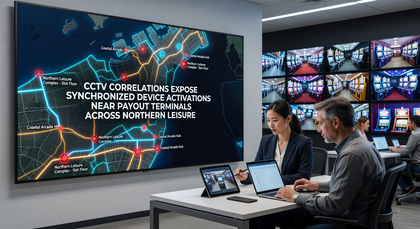 Detailed view of synchronized device signals captured on surveillance systems at leisure complex payout areas