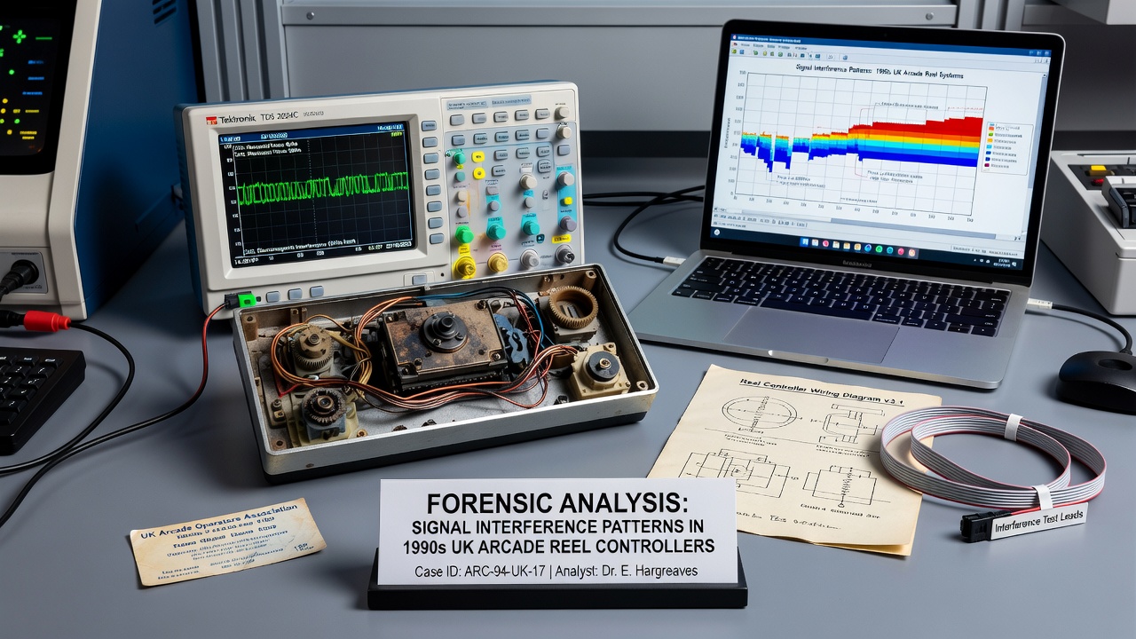 Oscilloscope capture and spectral analysis of interference patterns on vintage reel controller signals