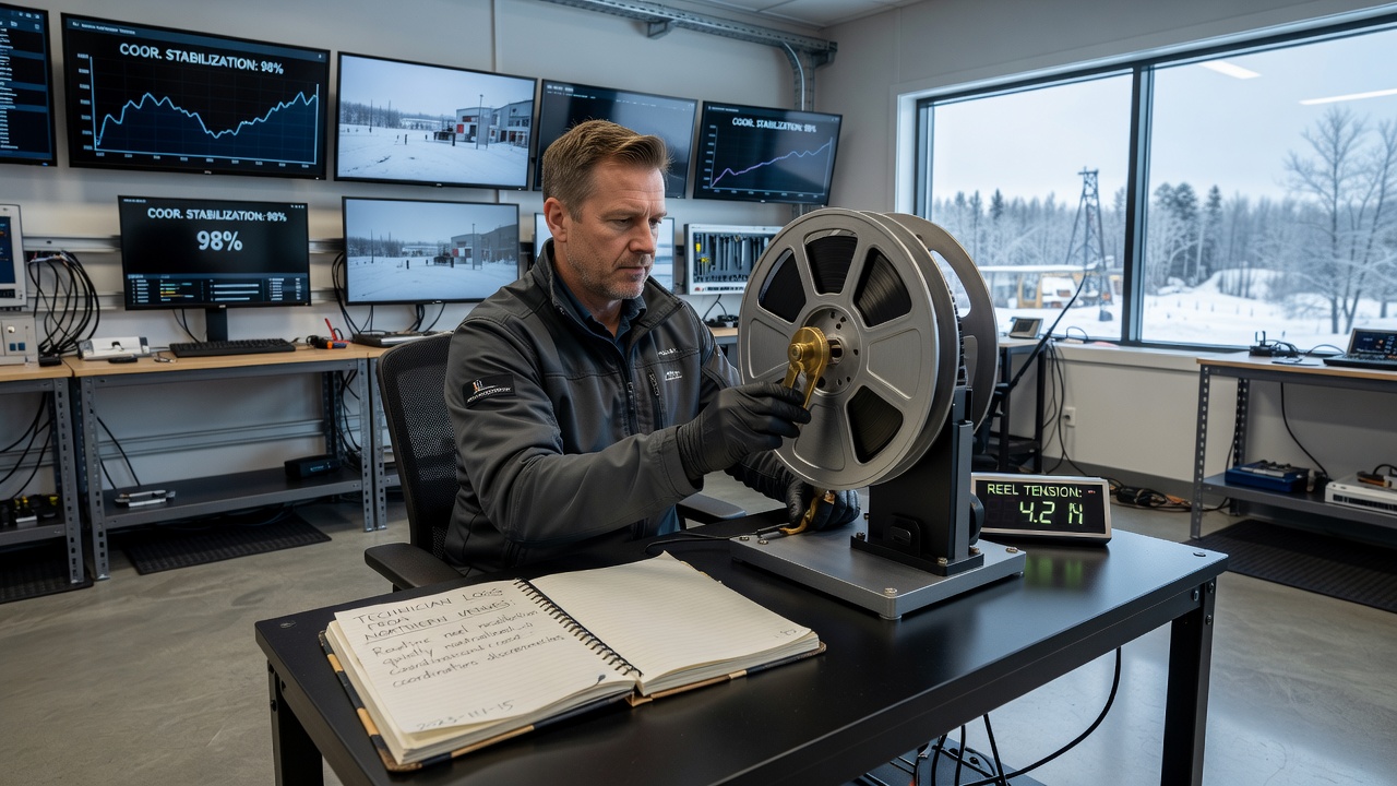 Technician log books displaying reel calibration entries from northern venues