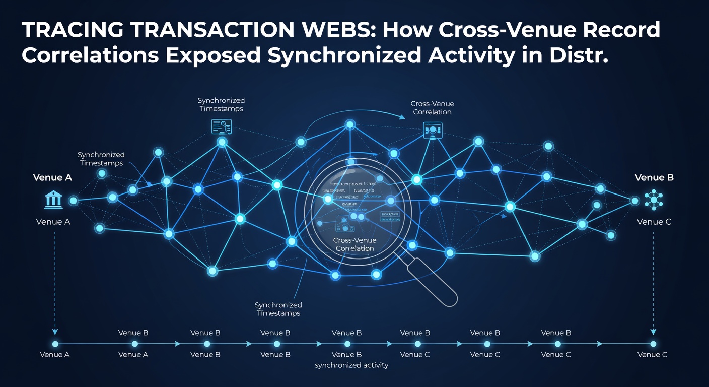 Close-up visualization of transaction graph with synchronized activity nodes highlighted in red across distributed sites