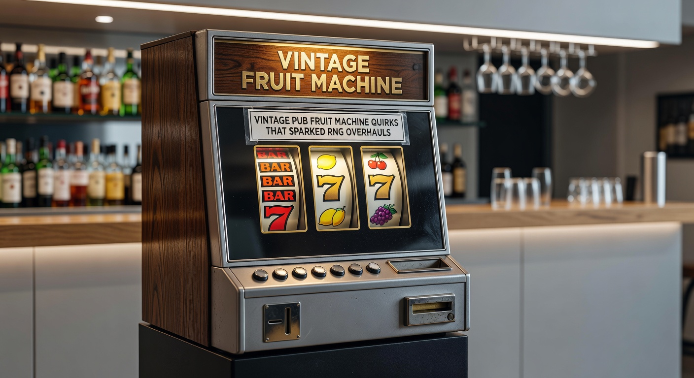 Close-up of vintage fruit machine internals showing stepper motors, circuit boards, and nudge mechanism wires exposed during maintenance